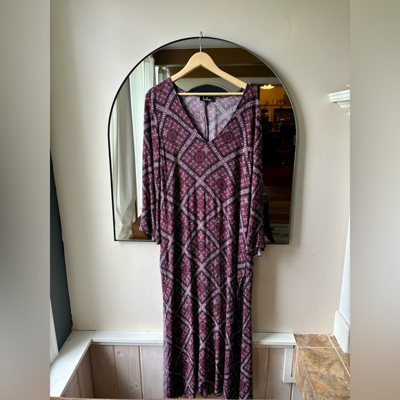 LULUS | Boho Burgundy Print dress | size Large - Picture 14 of 14